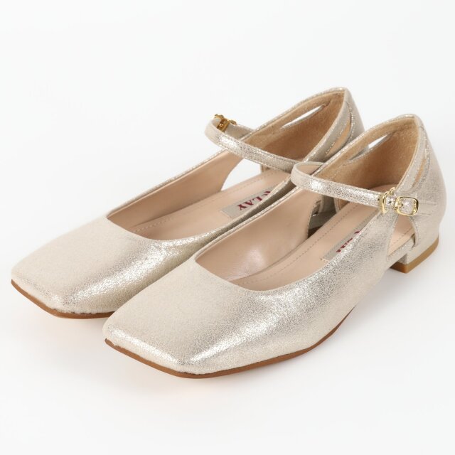 【OUTLET】BARCLAY（バークレー）ワイドスクエアストラップパンプス　プラチナ