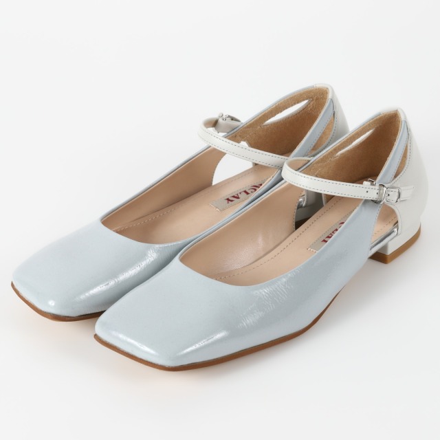 【OUTLET】BARCLAY（バークレー）ワイドスクエアストラップパンプス　スモーキーブルーエナメル