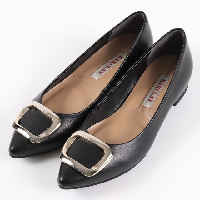 【OUTLET】BARCLAY（バークレー）台形バックルローヒールパンプス　ブラック
