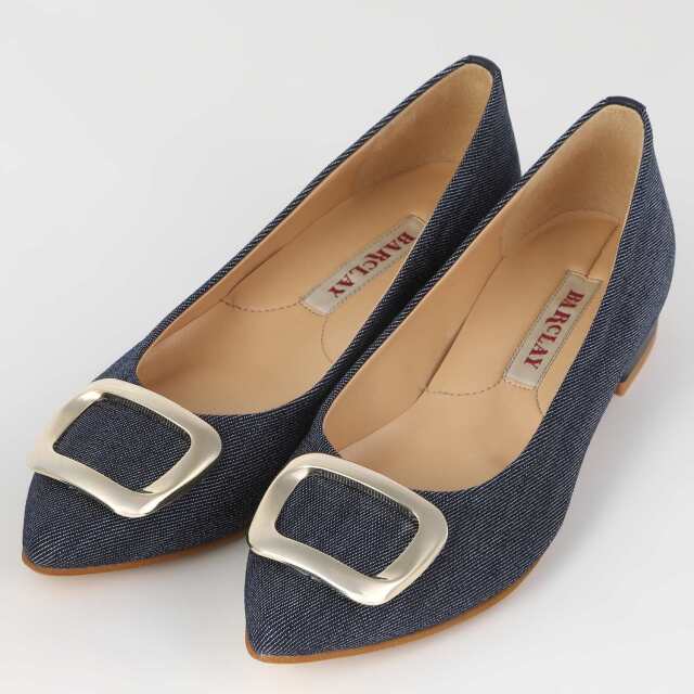 【OUTLET】BARCLAY（バークレー）台形バックルローヒールパンプス　ブルーファブリック