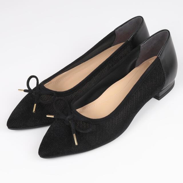 BARCLAY（バークレー）ポインテッドトゥメッシュバレエシューズ　ブラック