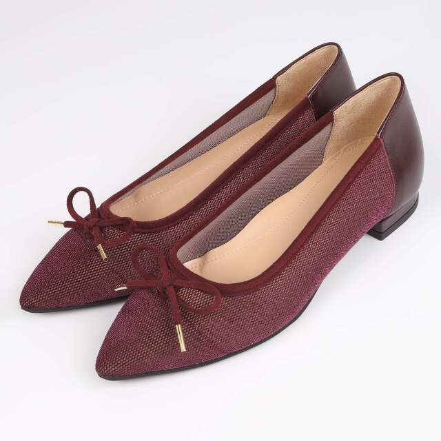 【OUTLET】BARCLAY（バークレー）ポインテッドトゥメッシュバレエシューズ　ボルドー