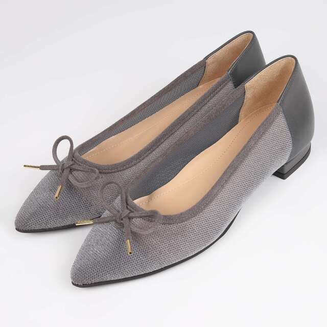 【OUTLET】BARCLAY（バークレー）ポインテッドトゥメッシュバレエシューズ　グレー