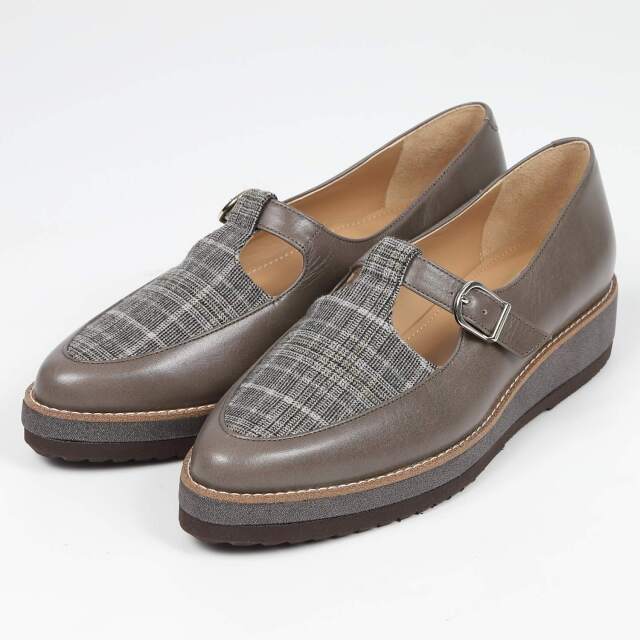 【OUTLET】BARCLAY（バークレー）Tストラップカジュアルシューズ　ダークグレーコンビ