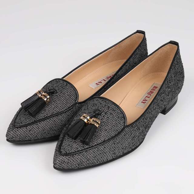 【OUTLET】BARCLAY（バークレー）生地タッセルパンプス　ブラックファブリック