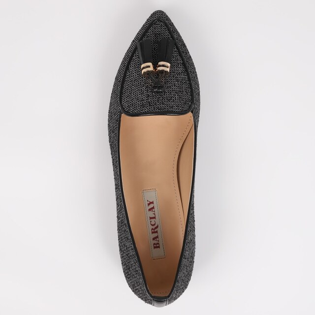 BARCLAY（バークレー）生地タッセルパンプス ブラックファブリック