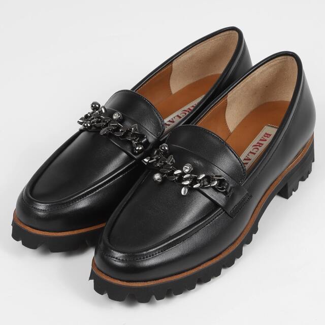 【OUTLET】BARCLAY（バークレー）ビジューデザイン厚底ローファー　ブラック