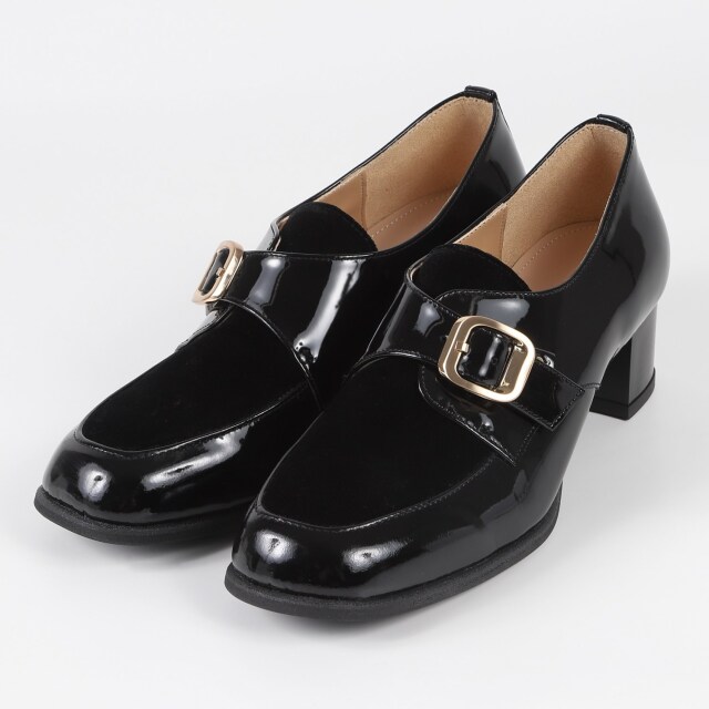 BARCLAY（バークレー）4.5cmヒールアップモンクシューズ　ブラックエナメルコンビ