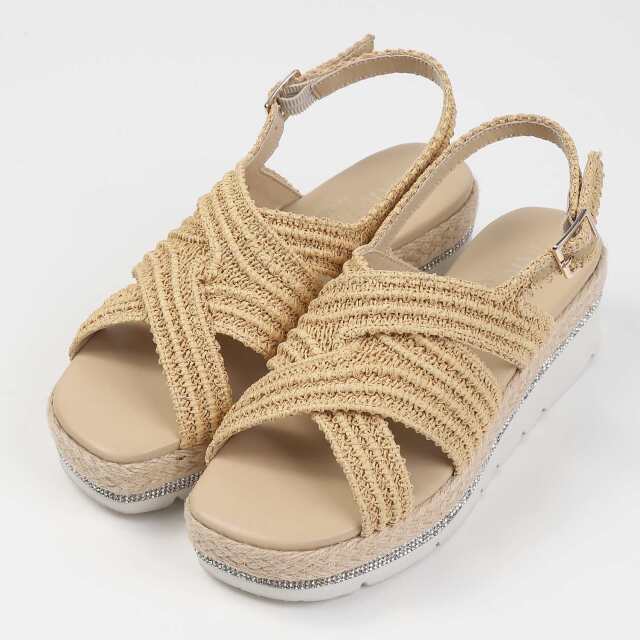 BARCLAY（バークレー）ビジューライン厚底ジュートサンダル　ベージュ