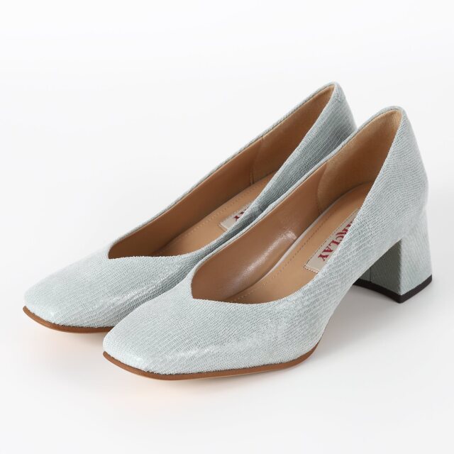 【OUTLET】BARCLAY（バークレー）Vカットスクエアトゥパンプス ライトブルー
