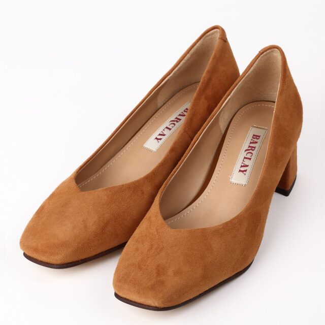 【OUTLET】BARCLAY（バークレー）Vカットスクエアトゥパンプス　マロンスエード