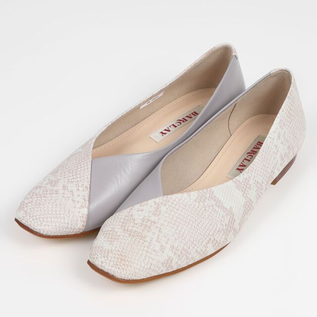 【OUTLET】BARCLAY（バークレー）アウトステッチＶカットシューズ　ライトグレーヘビ