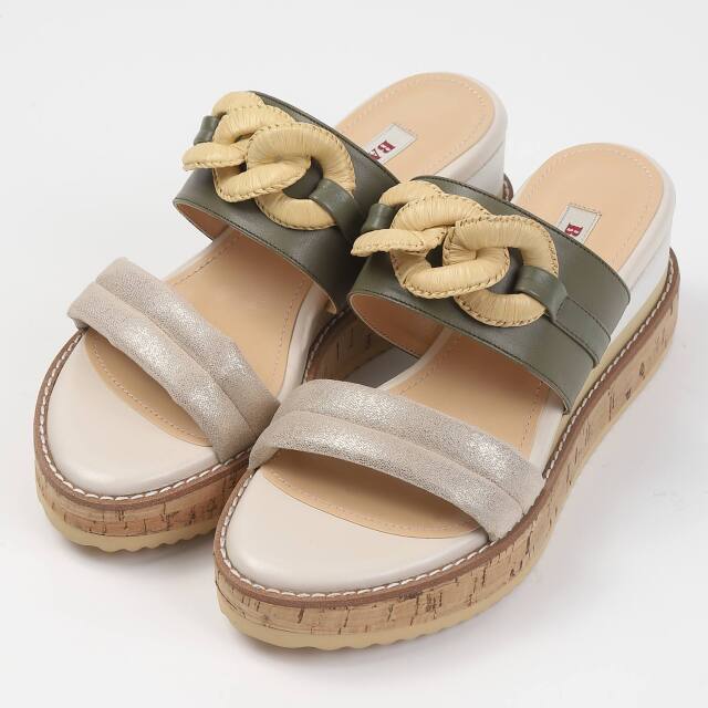 BARCLAY(バークレー)ラフィアチェーンビットリラクシーサンダル カーキコンビ