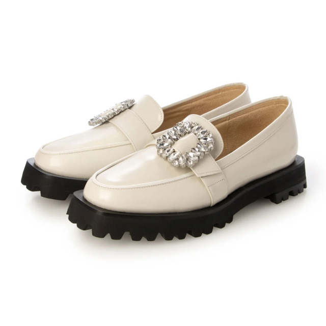 【OUTLET】PRIXD'OR（プリドール）ビジューバックルローファー 　オフホワイトガラス