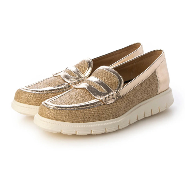 【OUTLET】PRIXD'OR（プリドール）メッシュ風型押し加工ローファー　ベージュファブリック