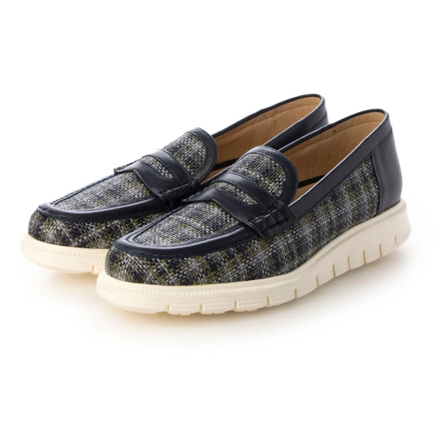 【OUTLET】PRIXD'OR（プリドール）メッシュ風型押し加工ローファー　ネイビーファブリック