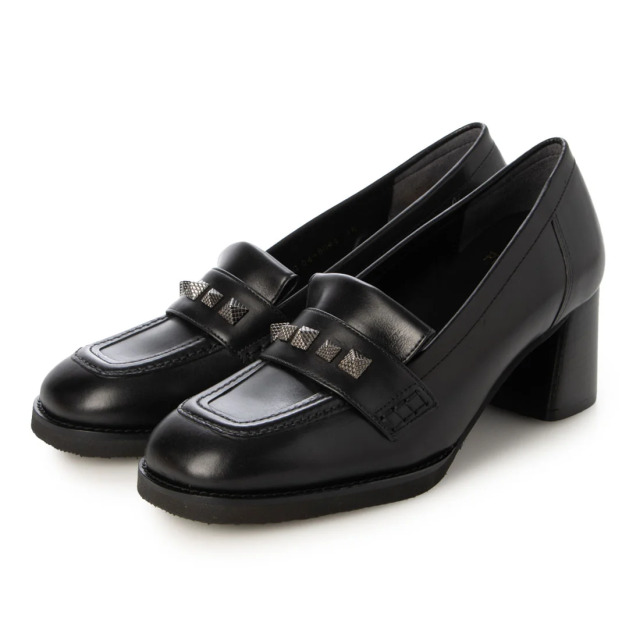 【OUTLET】PRIXD'OR（プリドール）スタッズデザイン5.5cmヒールアップローファー　ブラック