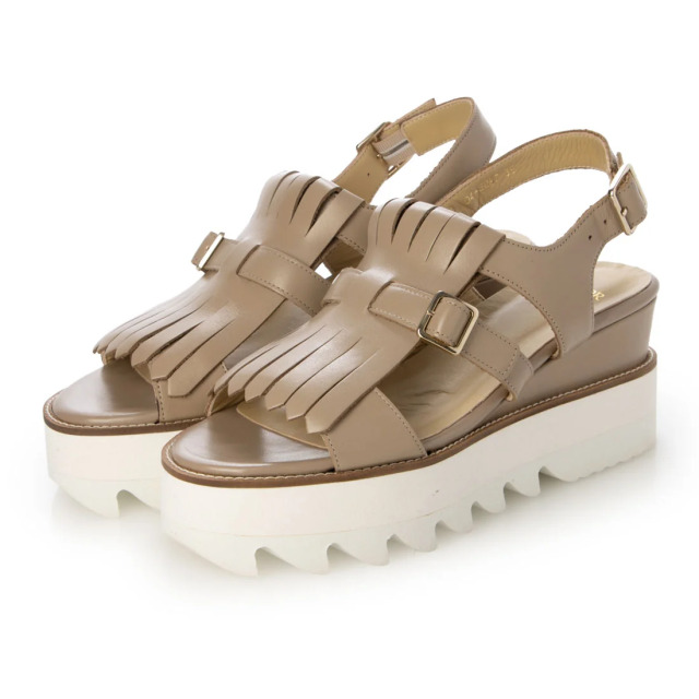 【OUTLET】PRIXD'OR（プリドール）厚底シャークソールフリンジデザインサンダル　ベージュ