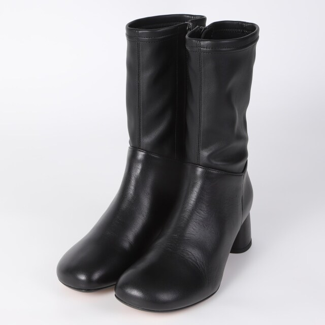 【OUTLET】BARCLAY（バークレー）オブリークトゥストレッチショートブーツ ブラック
