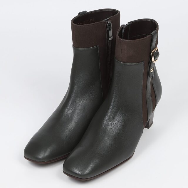 BARCLAY（バークレー）サイドベルト付ショートブーツ　ダークグリーンコンビ