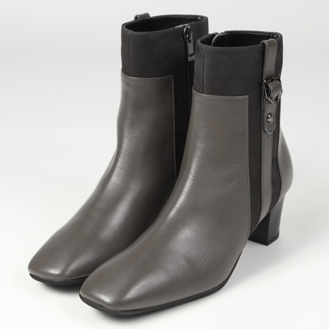 BARCLAY（バークレー）サイドベルト付ショートブーツ　ダークグレー