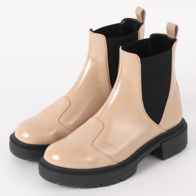 【OUTLET】BARCLAY（バークレー）レイン対応 厚底サイドゴアブーツ　ベージュエナメル