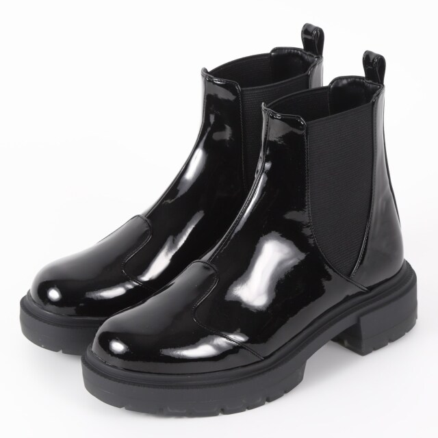 【OUTLET】BARCLAY（バークレー） レイン対応 厚底サイドゴアブーツ　ブラックエナメル