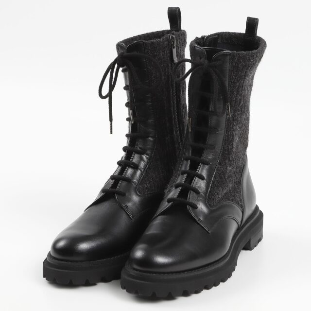 【OUTLET】BARCLAY（バークレー）編み上げニットブーツ ブラック