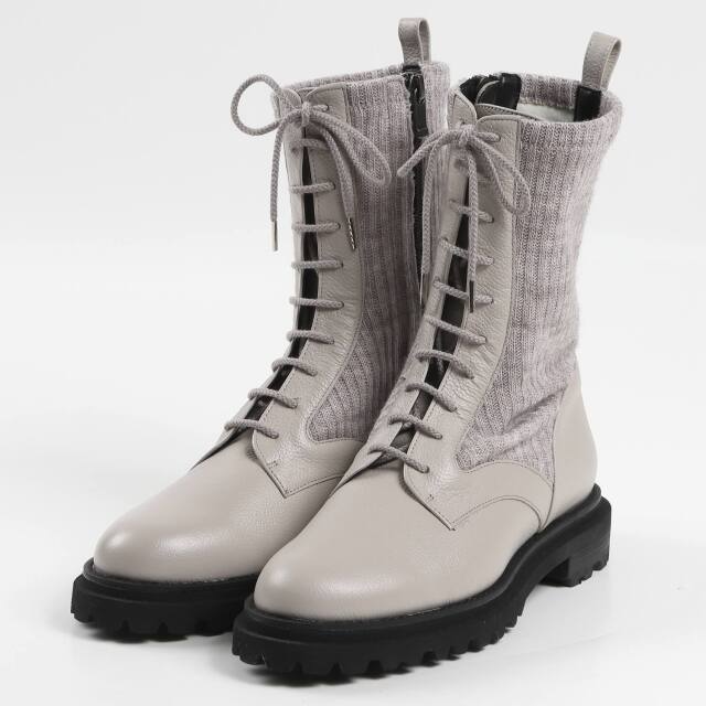 【OUTLET】BARCLAY（バークレー）編み上げニットブーツ ライトグレー