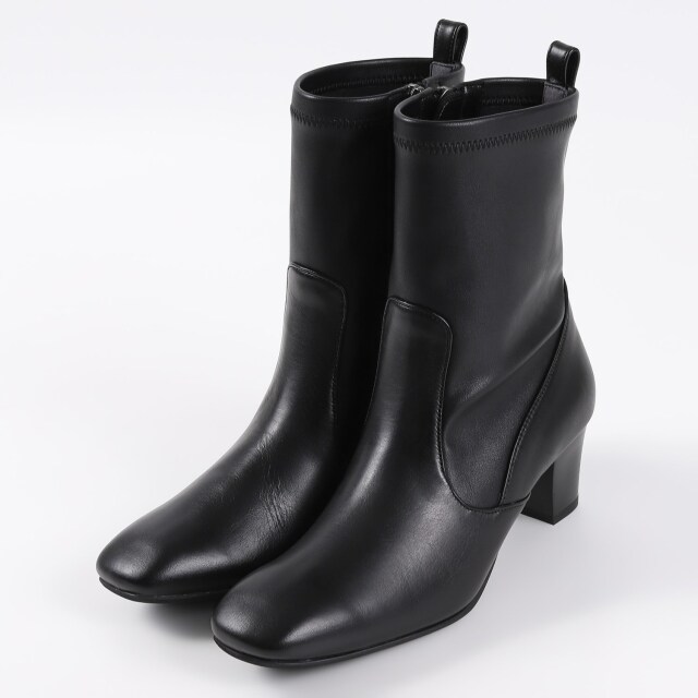 【OUTLET】BARCLAY（バークレー）5.5cmヒールストレッチショートブーツ　ブラックコンビ