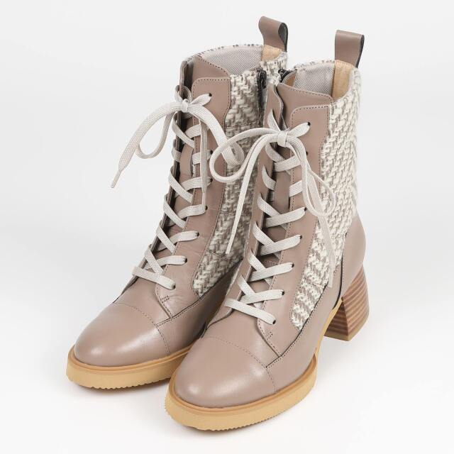 【SALE】BARCLAY（バークレー）ヒールアップキルティングブーツ　ダークベージュコンビ