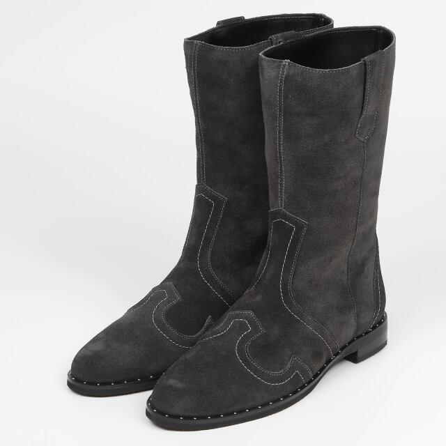 【OUTLET】BARCLAY（バークレー）ウエスタン風ルーズブーツ　ダークグレーベロア