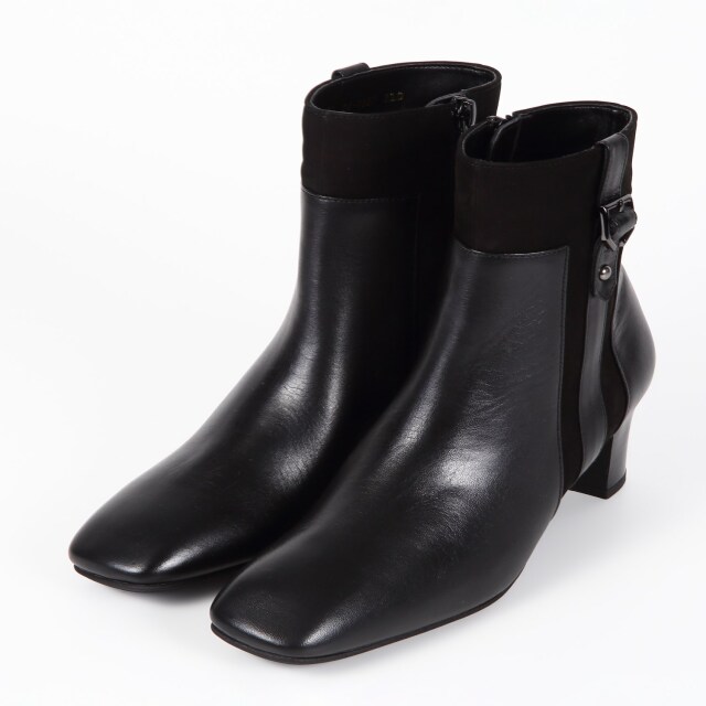 【OUTLET】BARCLAY（バークレー）サイドベルト付ショートブーツ　ブラック