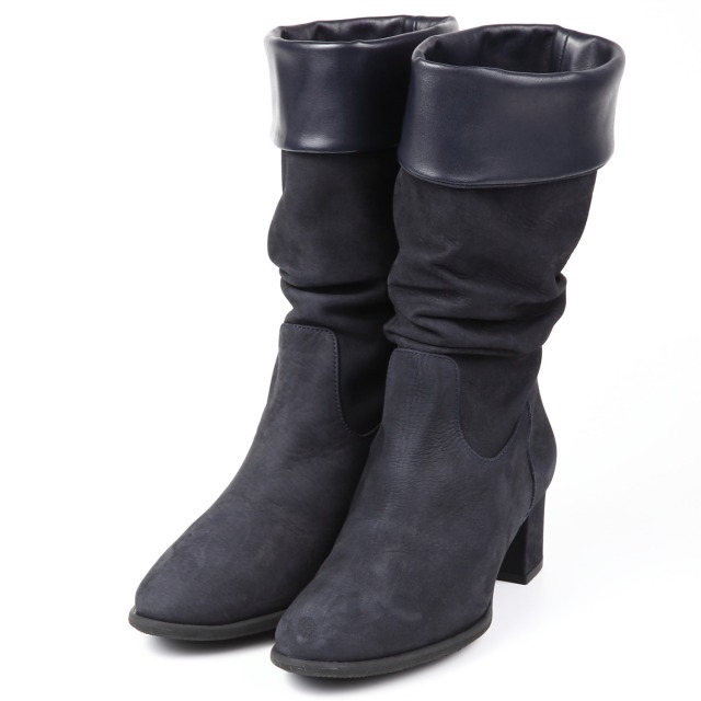 【OUTLET】BARCLAY（バークレー）シワ加工ルーズブーツ　ネイビーヌバック