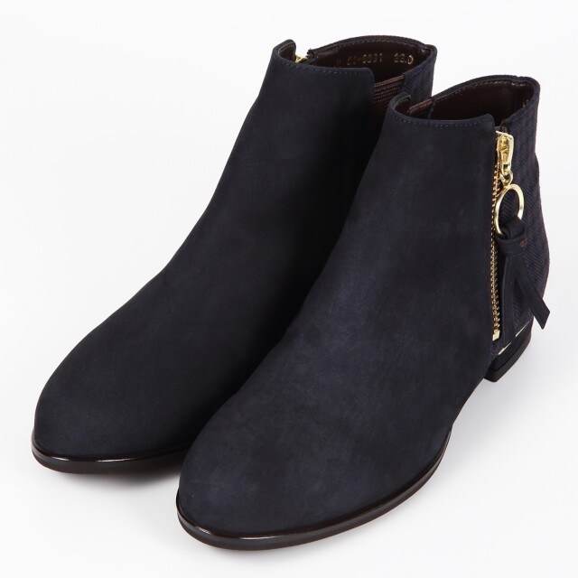 【OUTLET】BARCLAY（バークレー）リングファスナー付アンクルブーツ　ネイビーヌバック