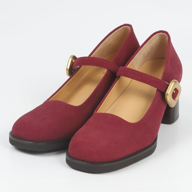 【OUTLET】PRIXD'OR（プリドール）6cmヒールストラップパンプス　ボルドースエード
