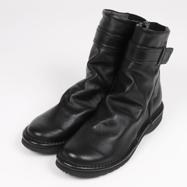 【OUTLET】VITA NOVA（ヴィタノヴァ）シワ加工リブニットショートブーツ　ブラック
