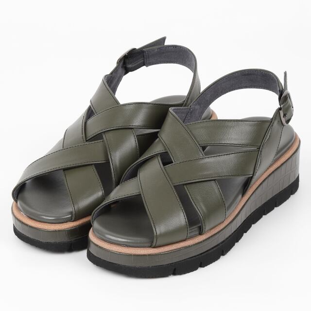 【OUTLET】VITA NOVA（ヴィタノヴァ）ボリューム編み込みサンダル グリーンコンビ