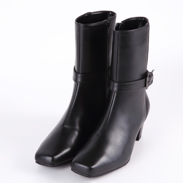 【OUTLET】With Width（ウィズウィズ）ミドル丈ショートブーツ　ブラック