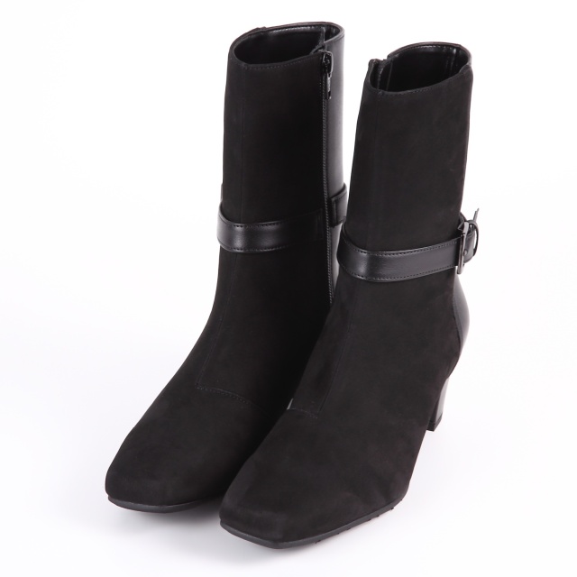 【OUTLET】With Width（ウィズウィズ）ミドル丈ショートブーツ　ブラックヌバックコンビ