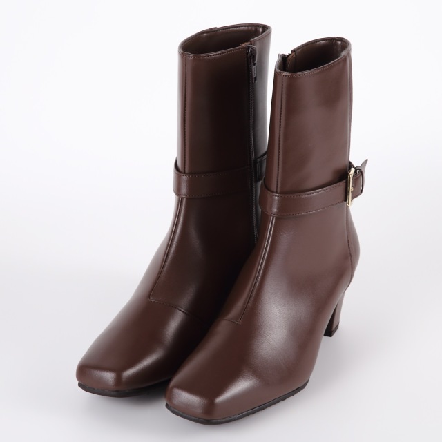 【OUTLET】With Width（ウィズウィズ）ミドル丈ショートブーツ　レッドブラウン