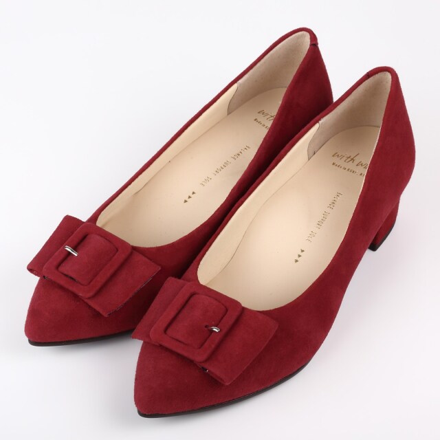【OUTLET】With Width（ウィズウィズ）ポインテッドトゥパンプス　レッドスエード　