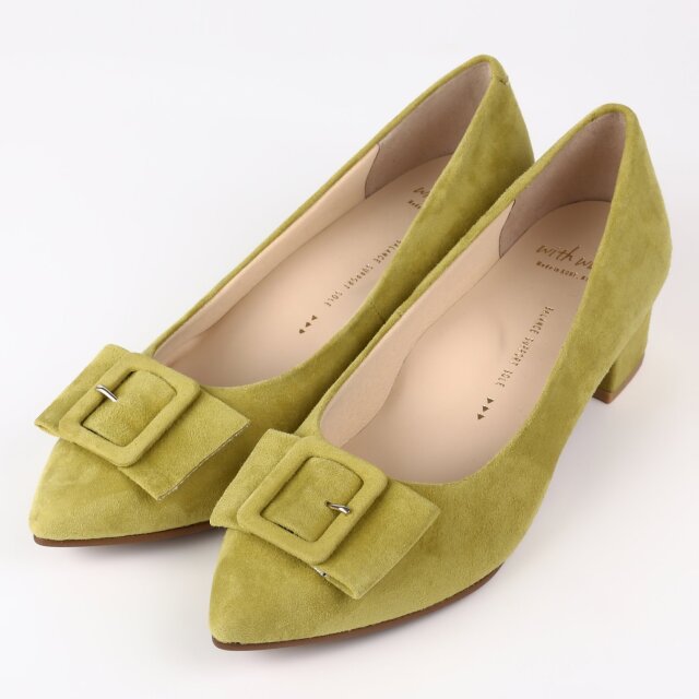 【OUTLET】With Width（ウィズウィズ）ポインテッドトゥパンプス　イエローグリーンスエード　