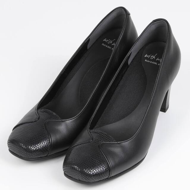 With Width（ウィズウィズ）２Ｅデザインパンプス ブラックコンビ