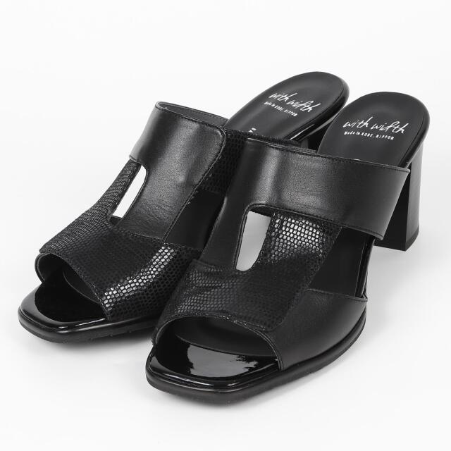 【OUTLET】With Width（ウィズウィズ）アシンメトリーミュールサンダル　ブラック