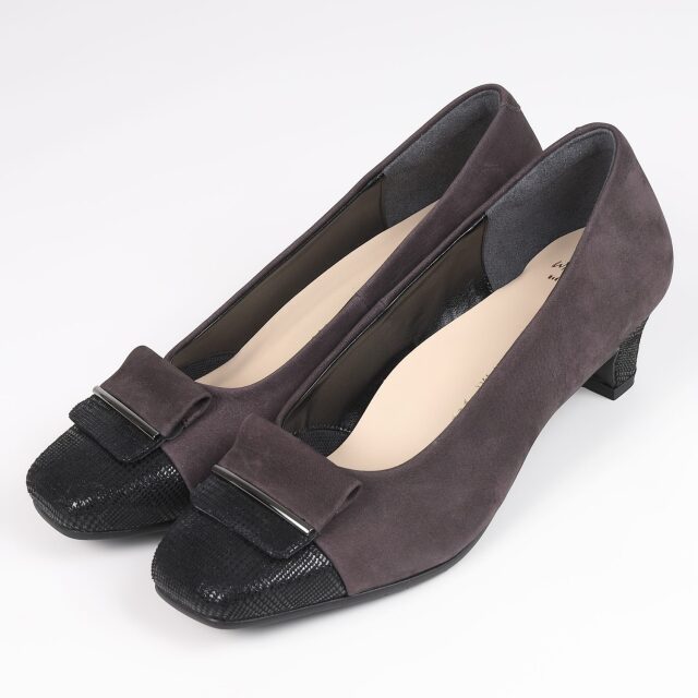 【OUTLET】With Width（ウィズウィズ）共革デザインパンプス ダークグレーヌバック