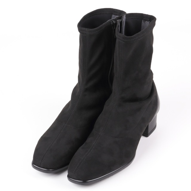 【OUTLET】With Width（ウィズウィズ）ローヒールストレッチブーツ　ブラックスエード