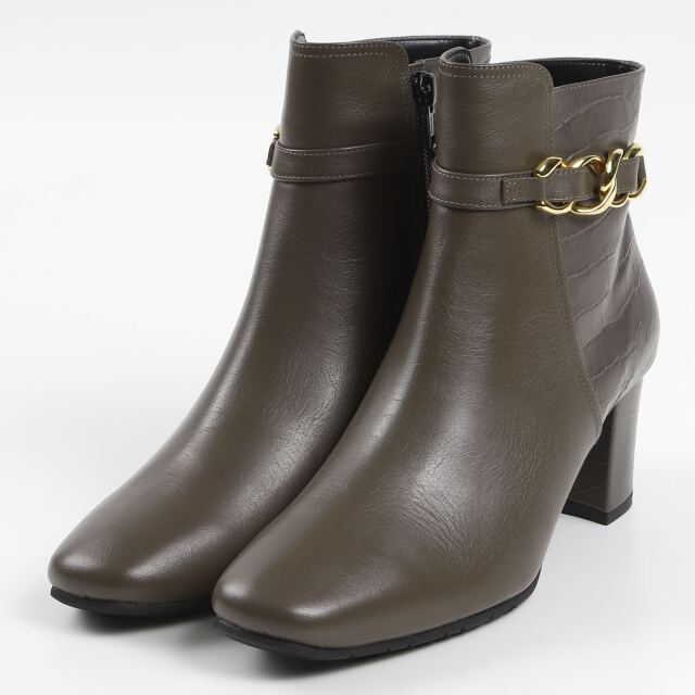 【OUTLET】WITH WIDTH（ウィズウィズ）異素材コンビショートブーツ　チャコールコンビ