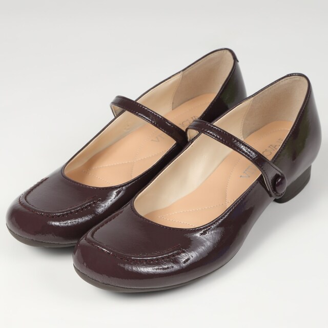 【OUTLET】VITA NOVA（ヴィタノヴァ）クルミボタンストラップパンプス　ダークパープルエナメル