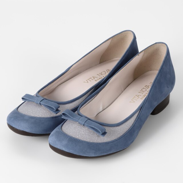 【OUTLET】VITA NOVA（ヴィタノヴァ）チュールモカパンプス スモーキーブルーヌバックコンビ